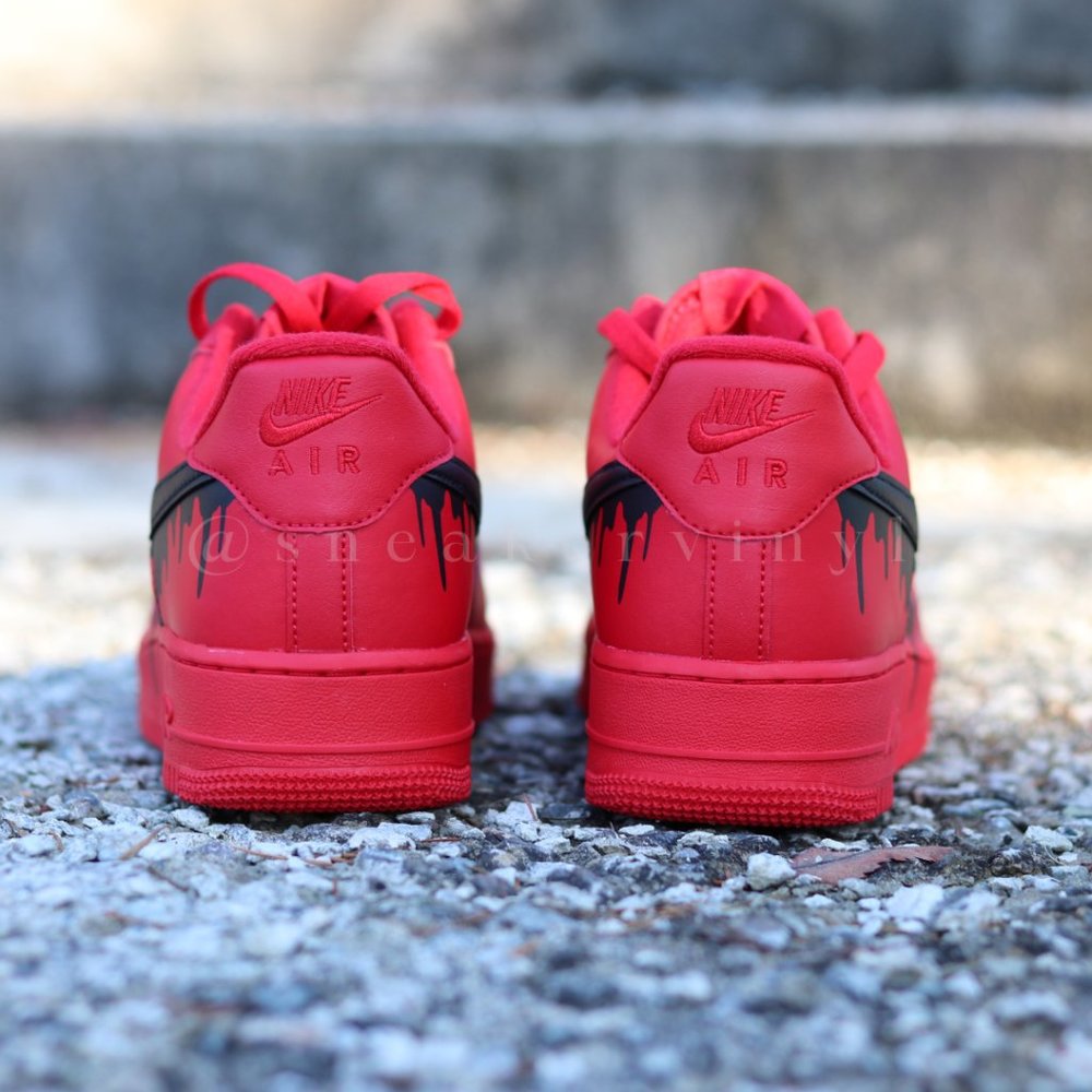 Nike Air Force 1 Low All RED Black Drip Custom - Picture 7 of 12